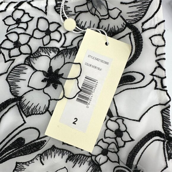 ERIN by Erin Fetherston Appliqué Dress Size 2 Black & White Floral Sleeveless - Picture 9 of 14